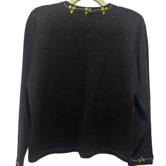 Berek holiday nativity scene women’s black cardigan sweater size m glitz, glam - Picture 2 of 6